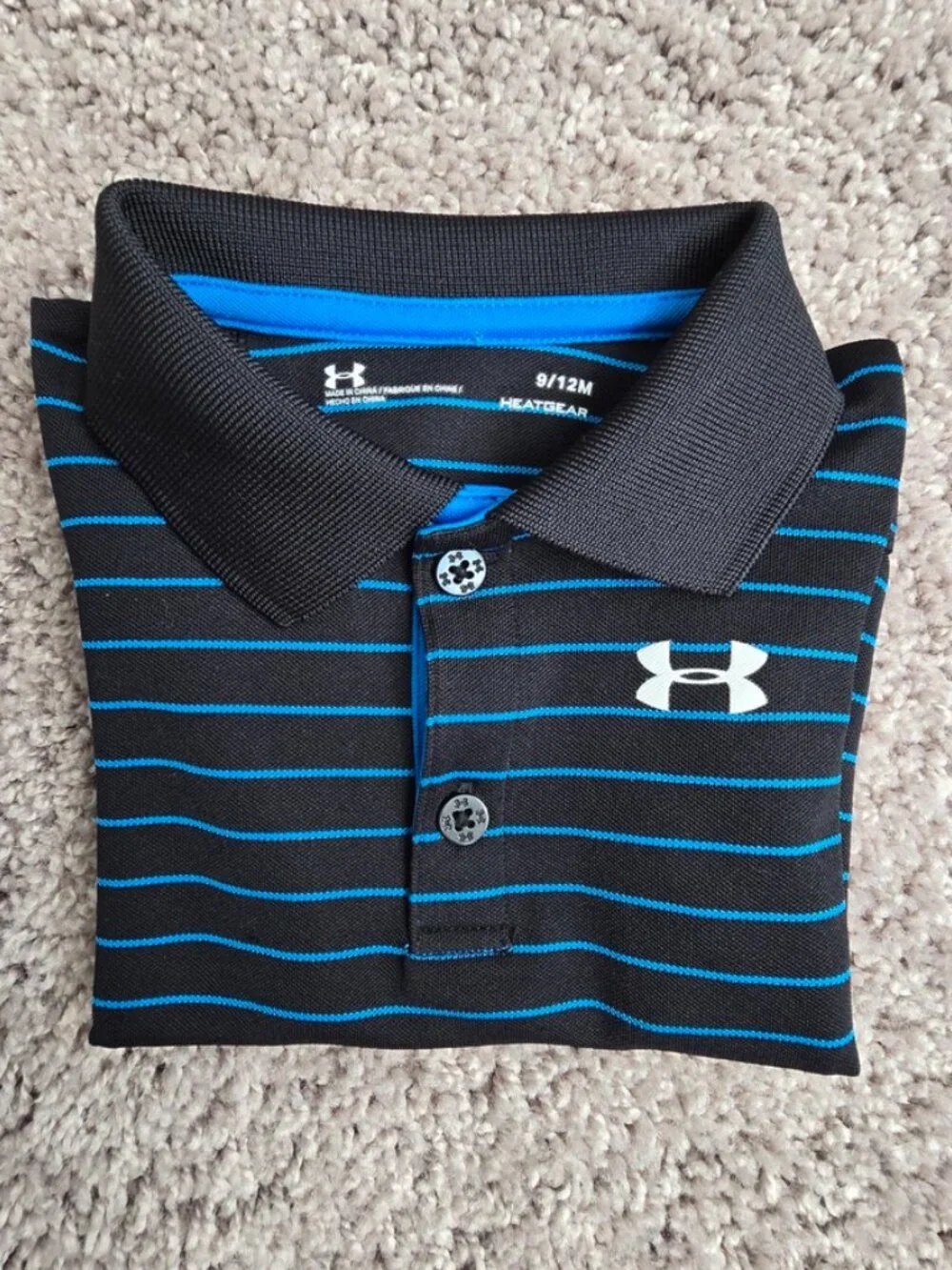 Under Armour Baby Boys Polo Bodysuit Striped HeatGear 9-12 Months Black Blue